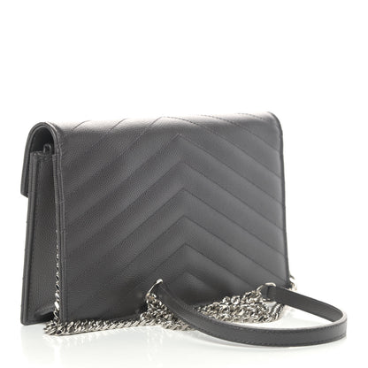 Saint Laurent Grain De Poudre Matelasse Chevron Monogram Envelope Chain Wallet Coal 2 of 4