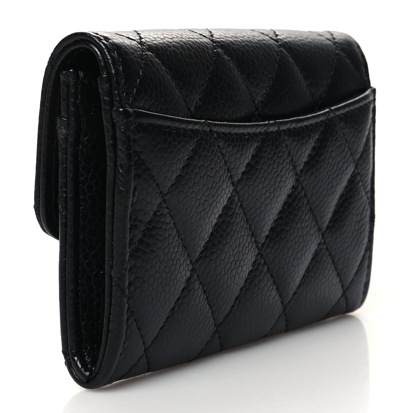 Caviar Quilted Flap Card Holder Wallet Black