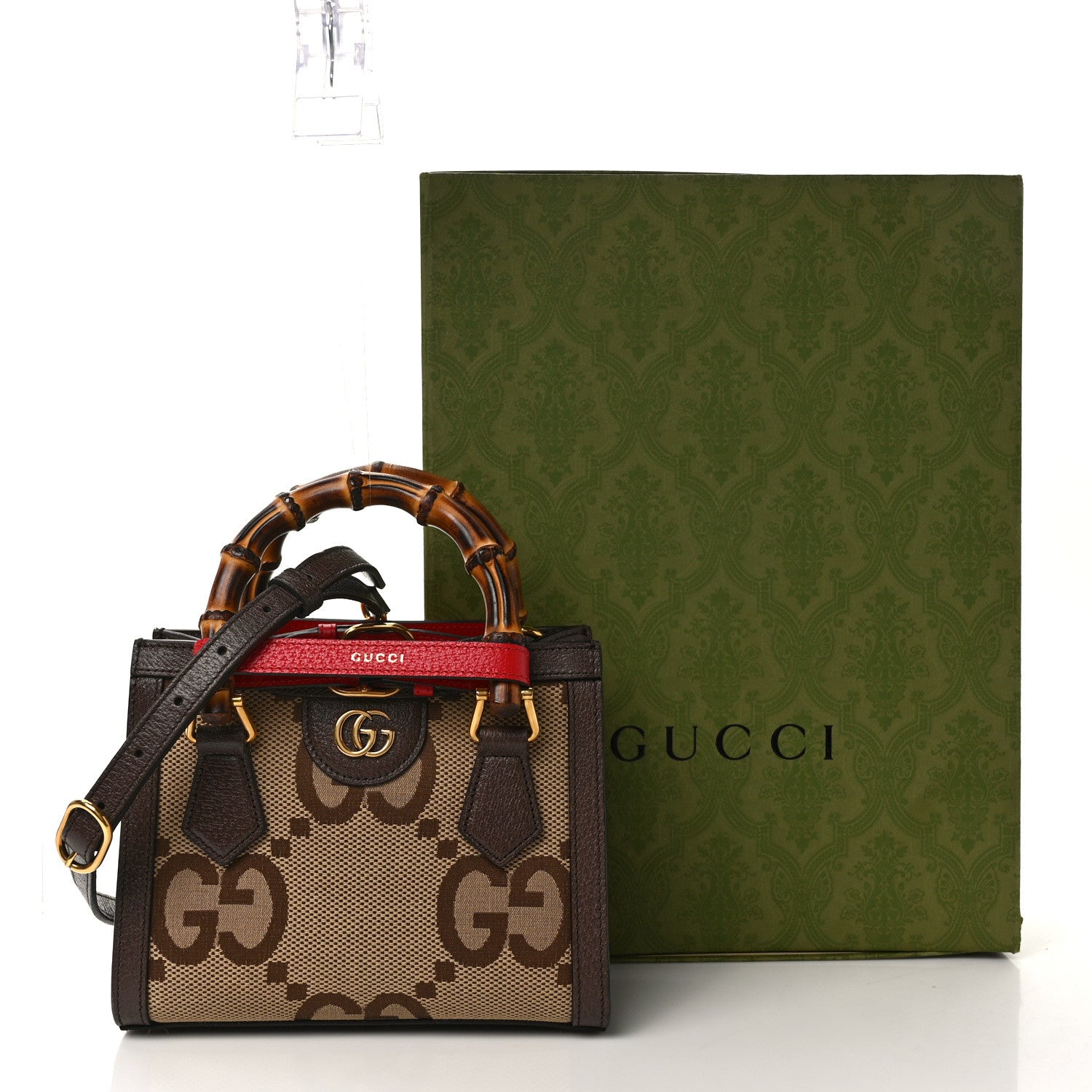 Gucci Monogram Jumbo GG Textured Dollar Calfskin Mini Diana Tote Bag Camel Ebony New Acero Pomegranate Red 9 of 9