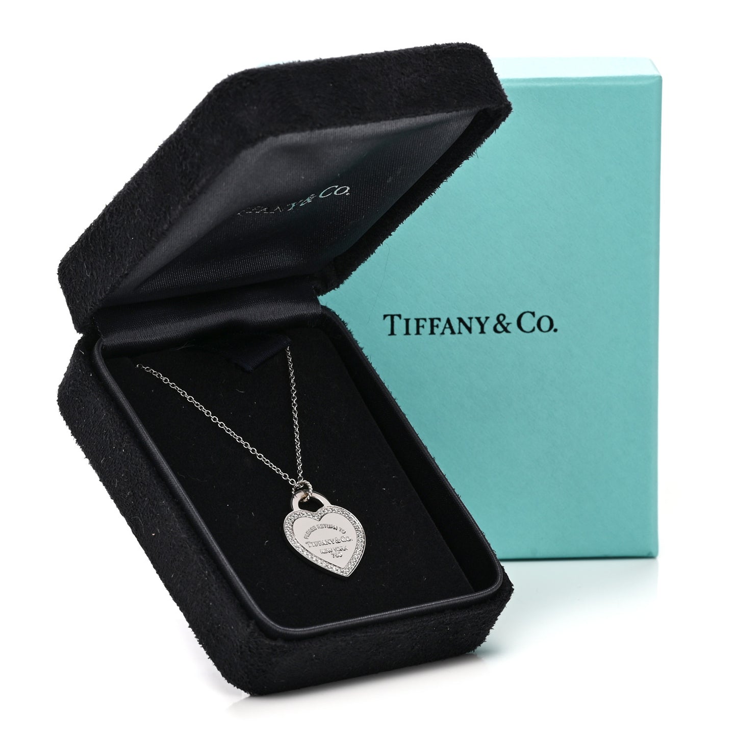 18K White Gold Diamond Return To Tiffany Heart Tag Pendant Necklace