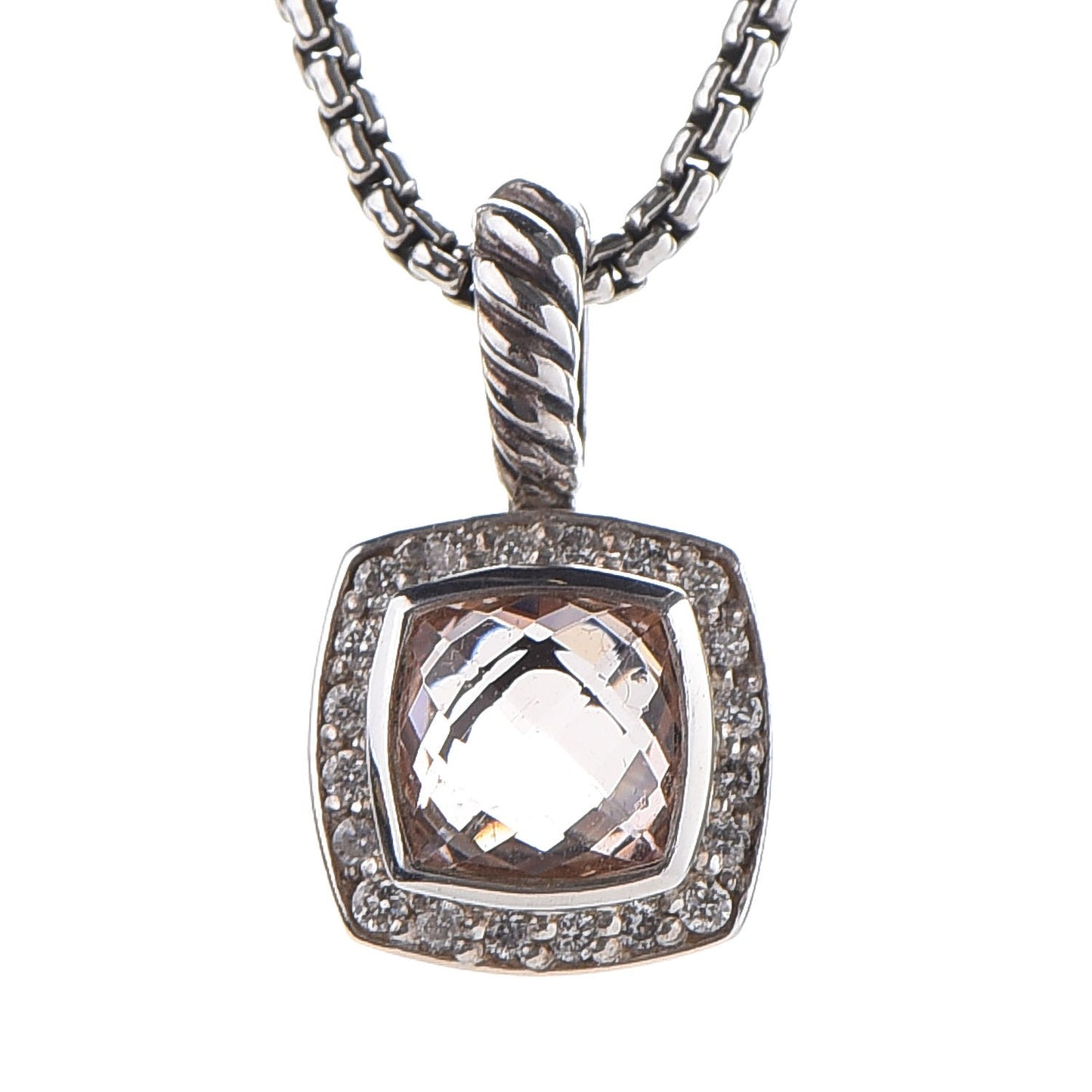 Sterling Silver Diamond Morganite 7mm Petite Albion Pendant Necklace