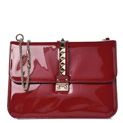 Valentino Garavani Patent Large Glam Lock Rockstud Flap Red 1 of 10