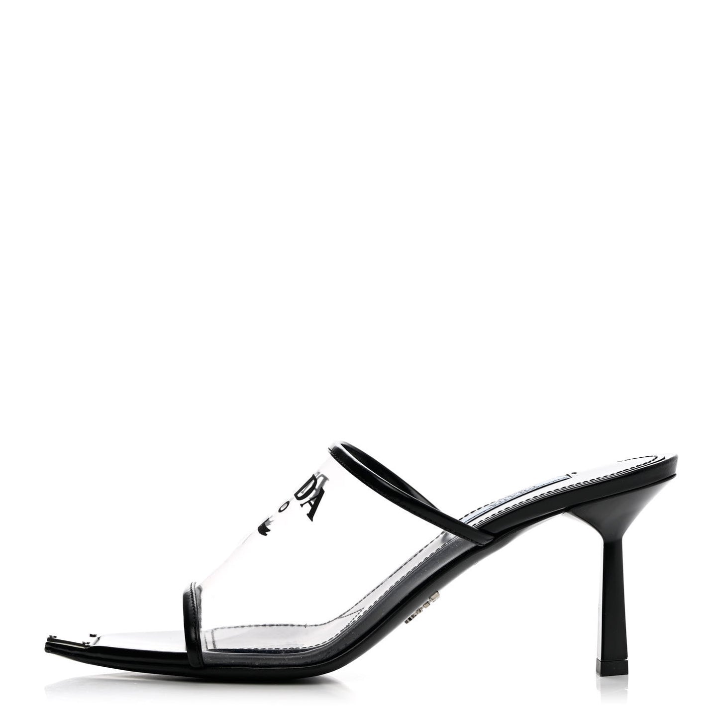 Plexiglass Calfskin Metal Triangle Logo 75mm Slide Sandals 37.5 Black