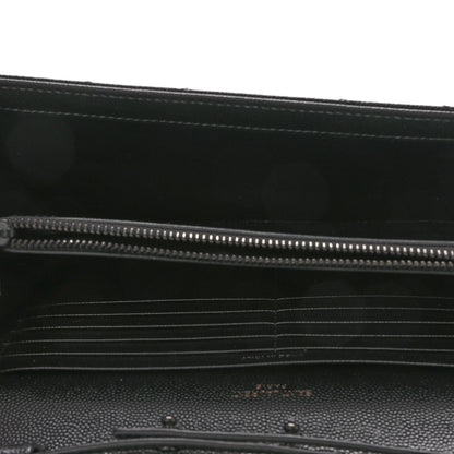 Saint Laurent Grain De Poudre Matelasse Chevron Monogram Monochrome Envelope Chain Wallet Black 5 of 11