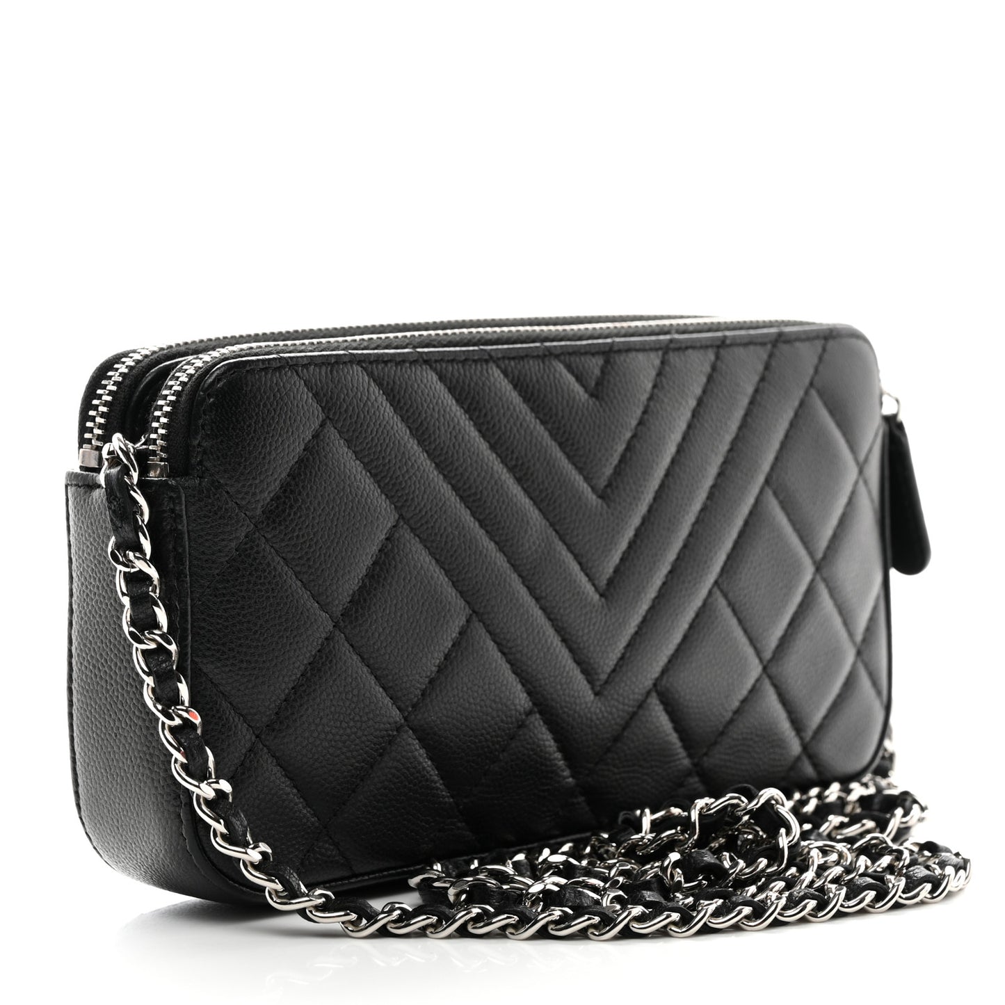 Caviar Quilted Diamond Small CC Duo Clutch With Chain Black