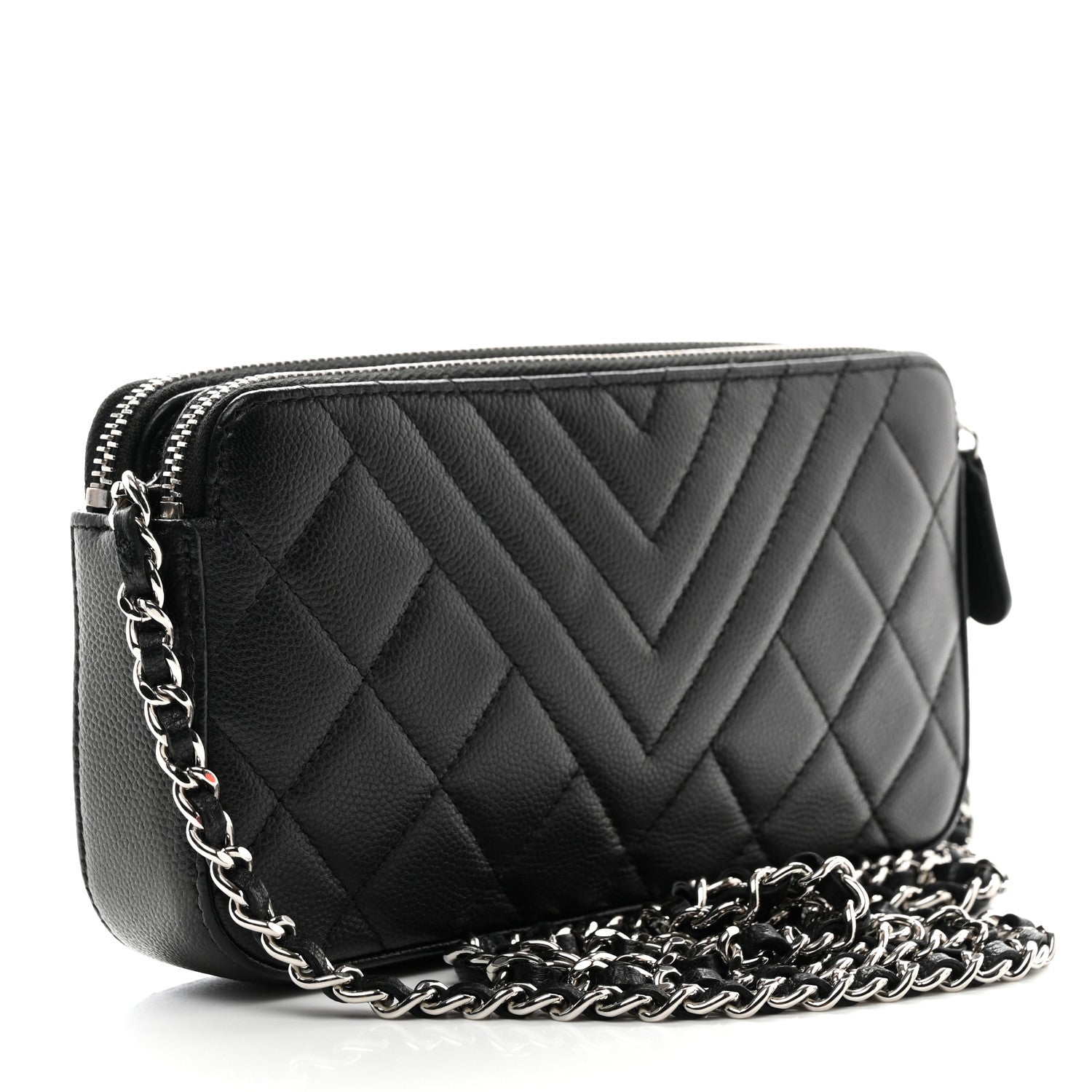 Chanel Caviar Quilted Diamond Small CC Duo Clutch With Chain Black 3 of 11