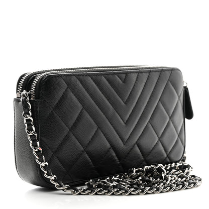 Chanel Caviar Quilted Diamond Small CC Duo Clutch With Chain Black 3 of 11