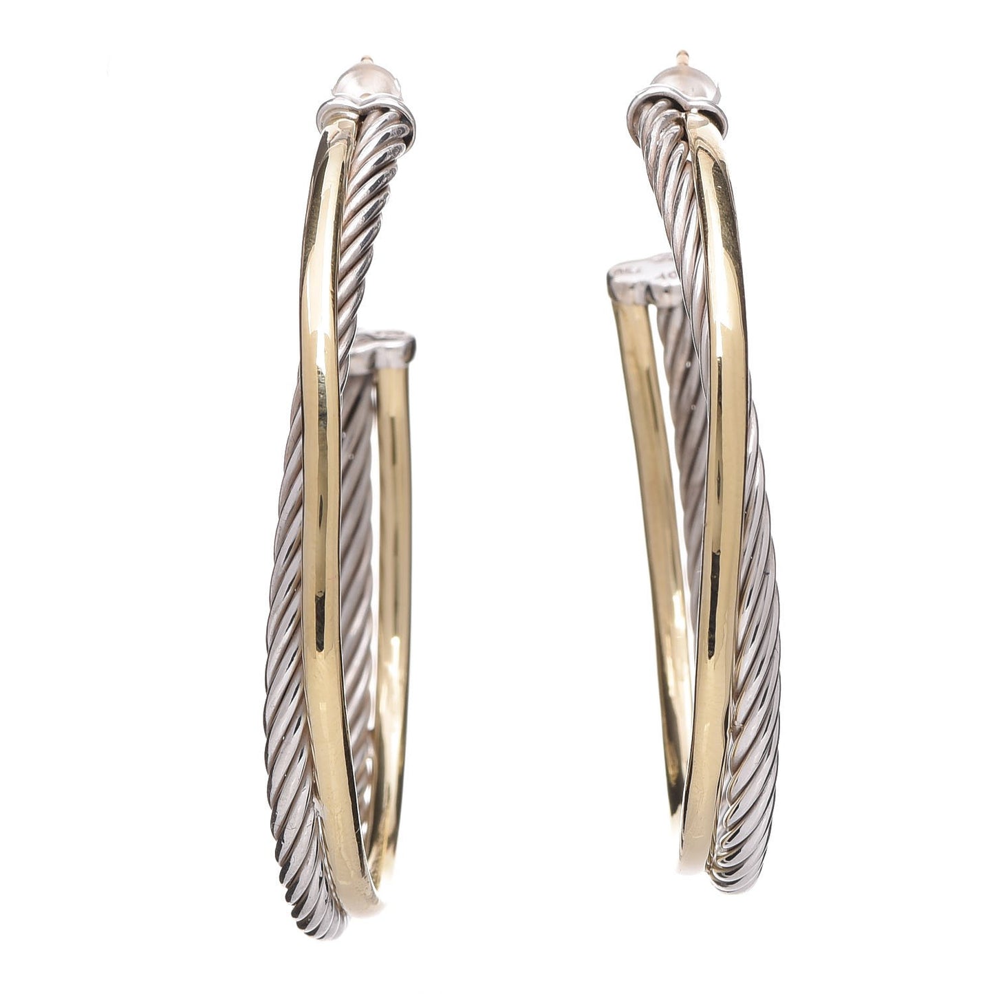 Sterling Silver 18K Yellow Gold 44mm Extra Large Crossover Cable Hoop Earrings