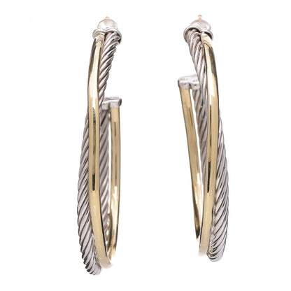 David Yurman Sterling Silver 18K Yellow Gold 44mm Extra Large Crossover Cable Hoop Earrings 1 of 3