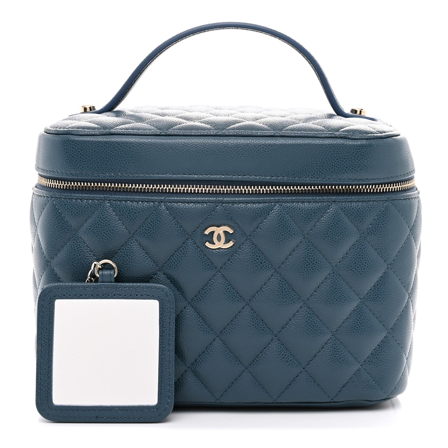Caviar Quilted Large Vanity Pouch Blue