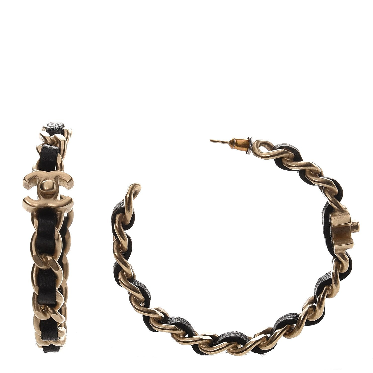 Chanel Lambskin CC Chain Hoop Earrings Black Gold 1 of 4
