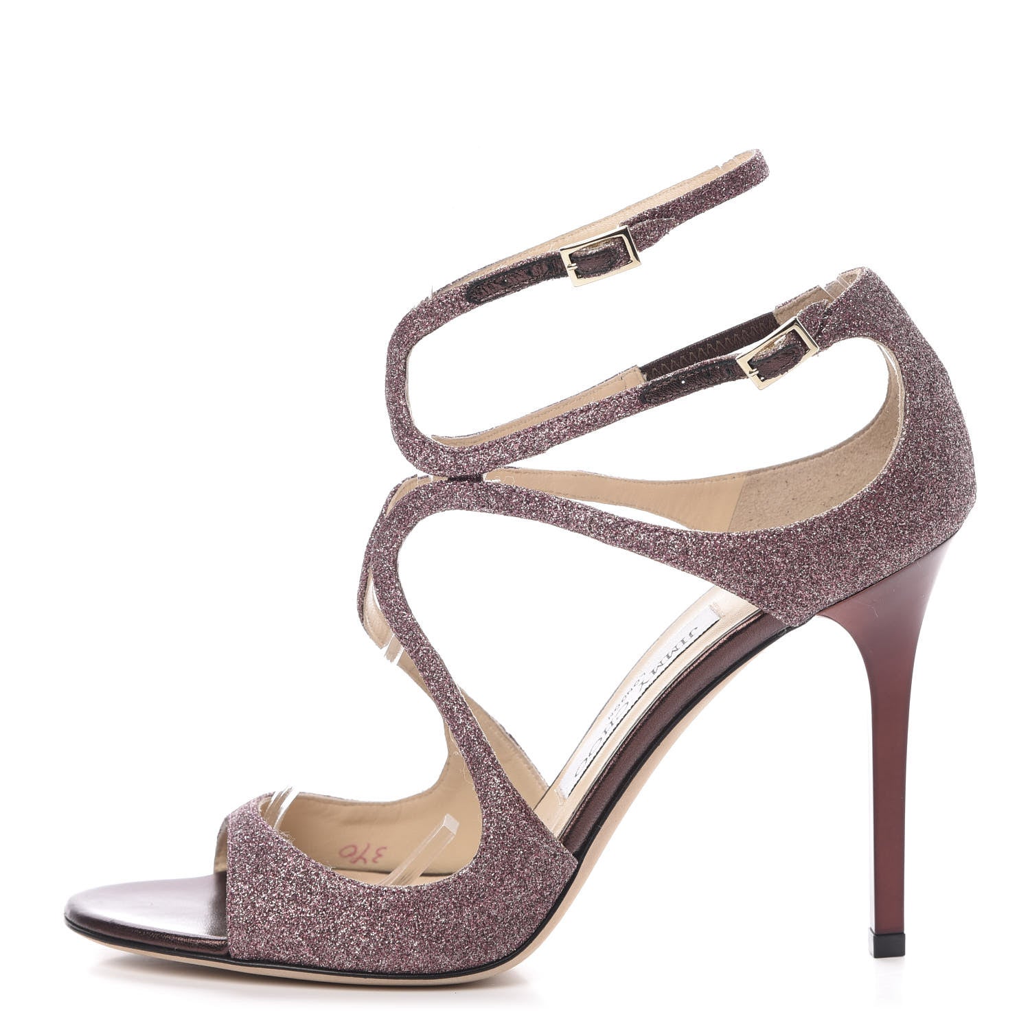 Jimmy Choo Glitter Lang Sandals 39 Wine 1 of 10