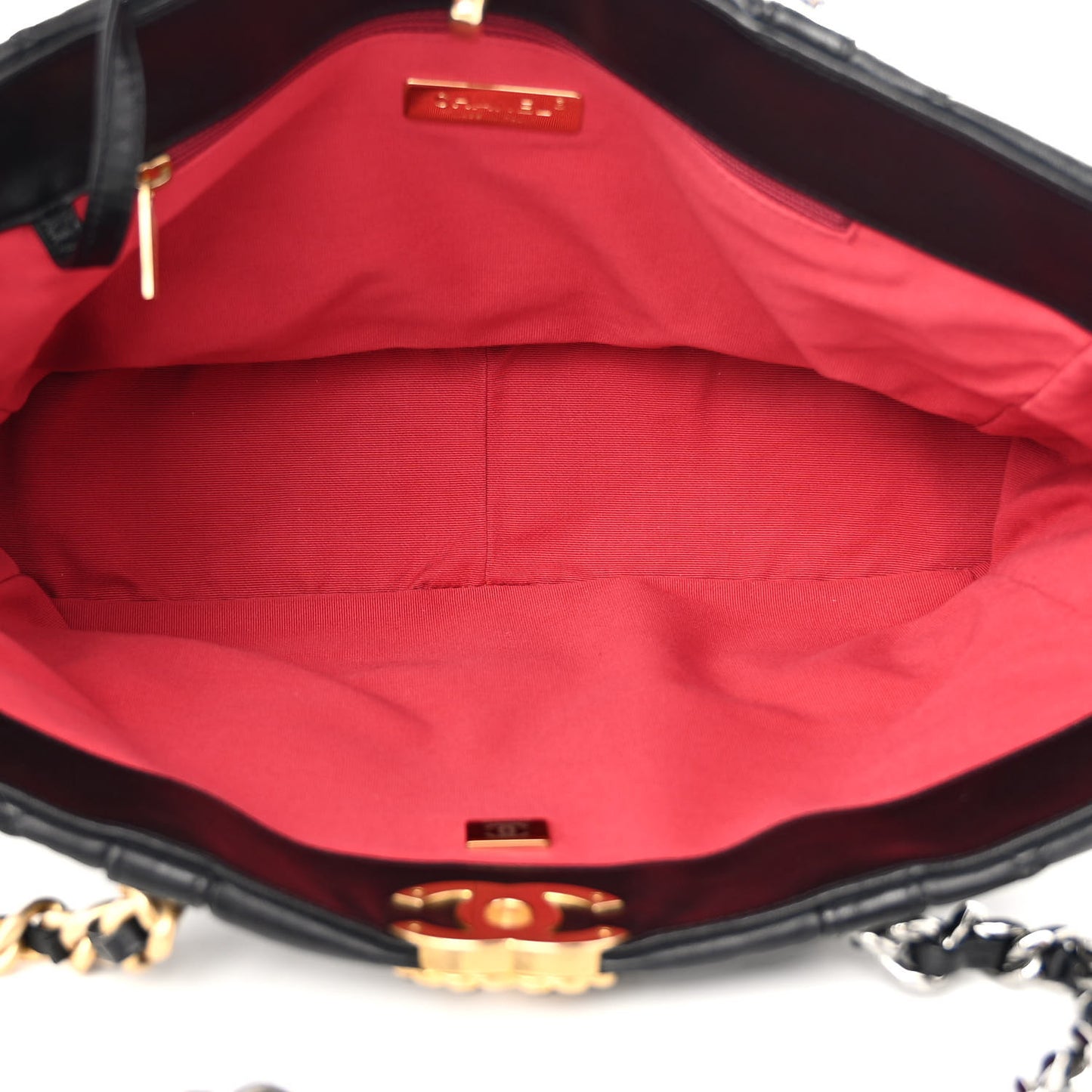 Lambskin Quilted Chanel 19 East West Shopping Bag Black