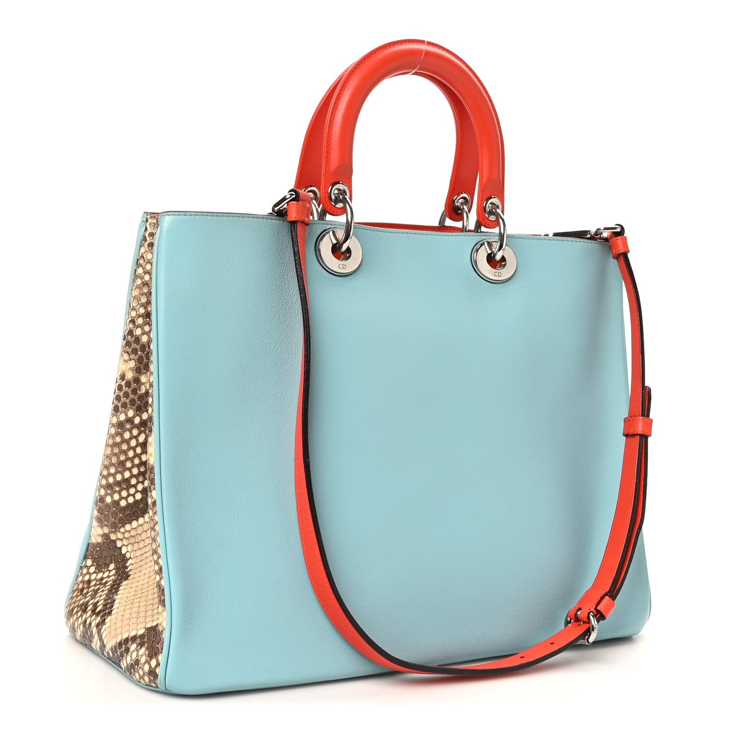 Christian Dior Calfskin Snakeskin Large Diorissimo Tote Light Blue Multicolor 3 of 10