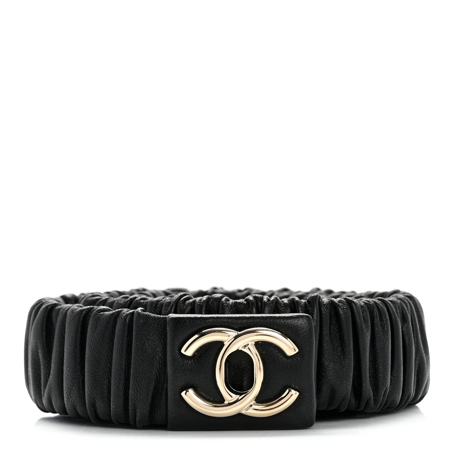 Chanel Lambskin Ruched Turn Lock CC Belt 85 34 Black 1 of 4