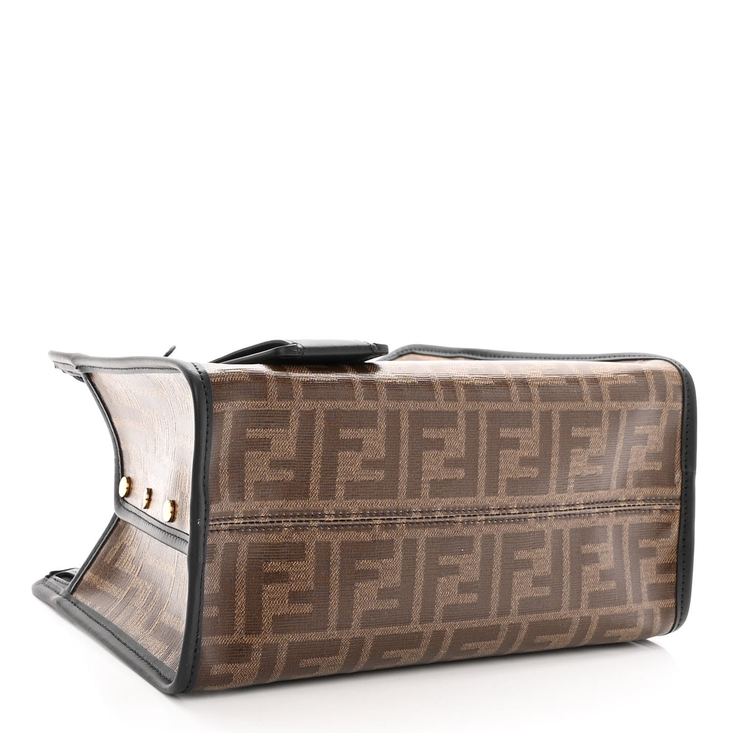 Fendi Glazed Fabric Vitello Century FF 1974 Stamp Patch Mini Peekaboo Defender Cover Mogano Panna Black 4 of 11