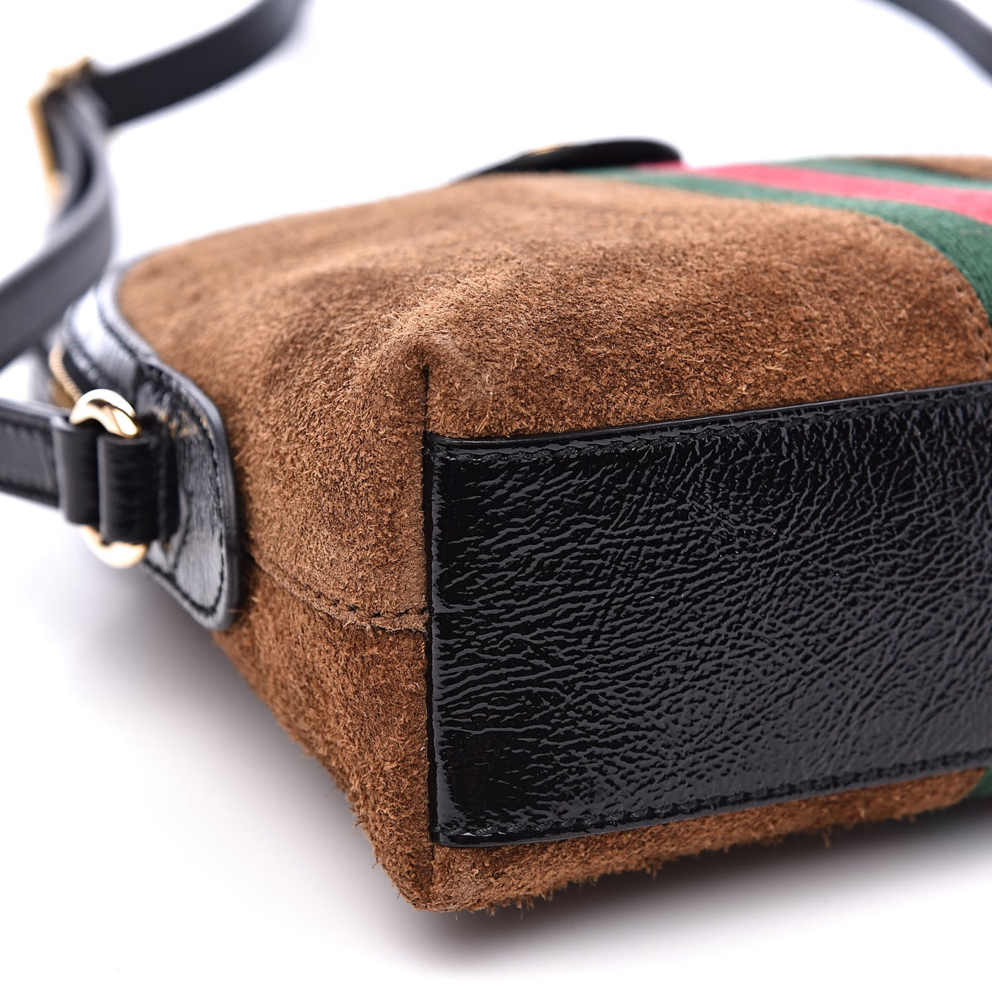 Suede Patent Web Small Ophidia Dome Shoulder Bag Nocciola Black