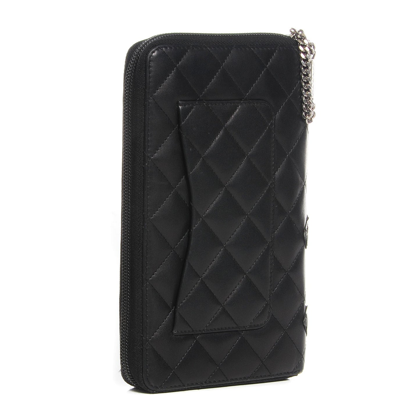 Calfskin Quilted Cambon Zip Around Organizer Wallet Black