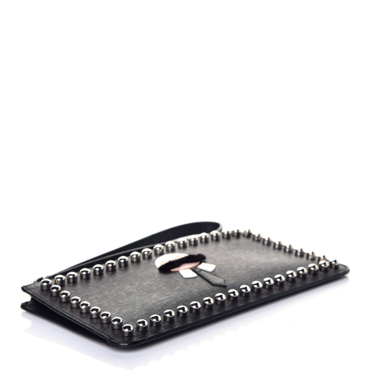 Vitello Elite Mink Fur Studded Karlito Zip Pouch Black