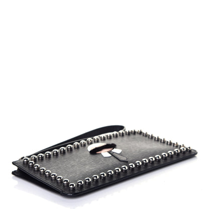 Fendi Vitello Elite Mink Fur Studded Karlito Zip Pouch Black 4 of 9