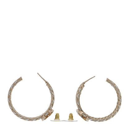 Chanel Crystal Lambskin CC Double Chain Hoop Earrings Gold White 3 of 5