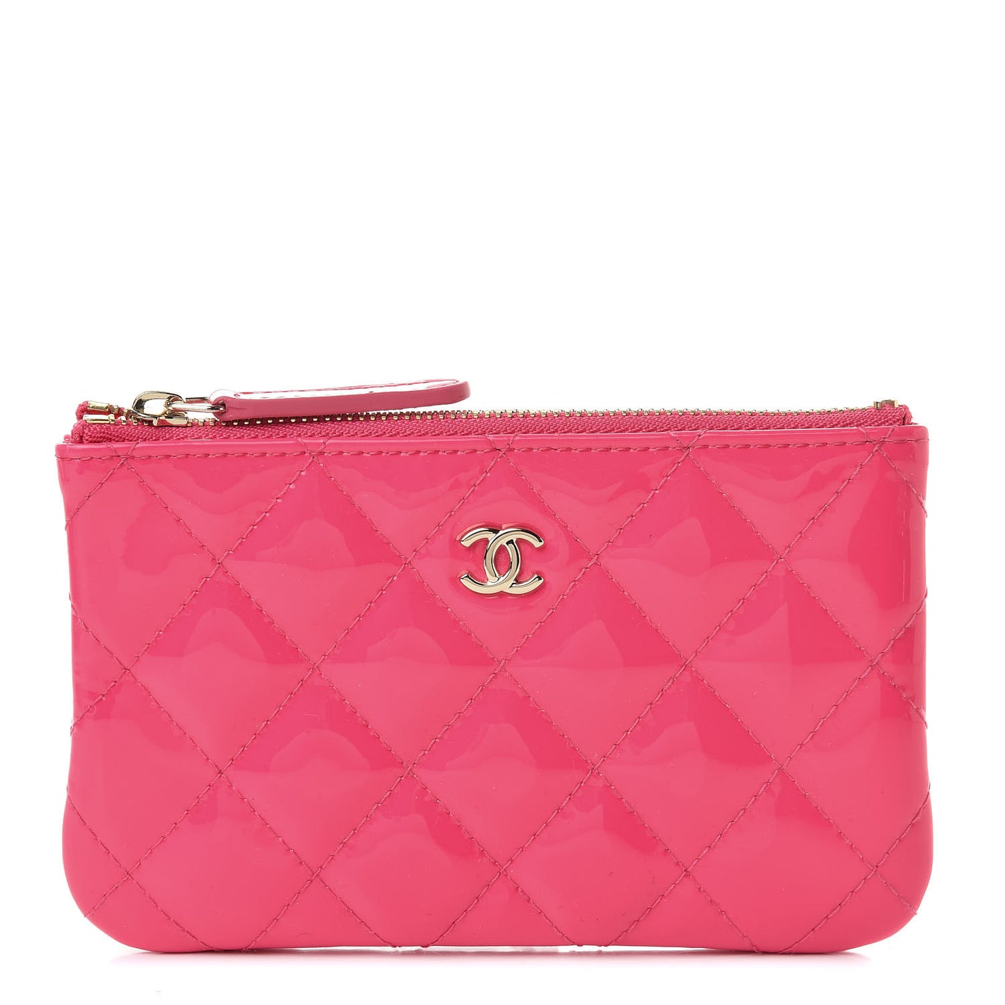 Patent Quilted Small Cosmetic Case Pink