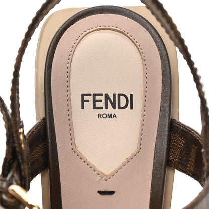 Fendi Glazed Fabric FF Wedge Sandals 37 Tobacco Moro 5 of 7