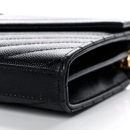 Saint Laurent Grain De Poudre Matelasse Chevron Monogram Chain Wallet Black 10 of 11