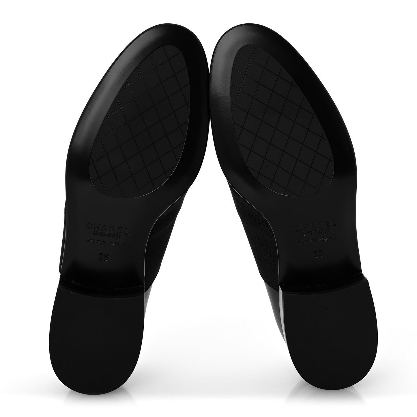 Calfskin Elastic Lace Up Cap Toe CC Loafers 38 Black