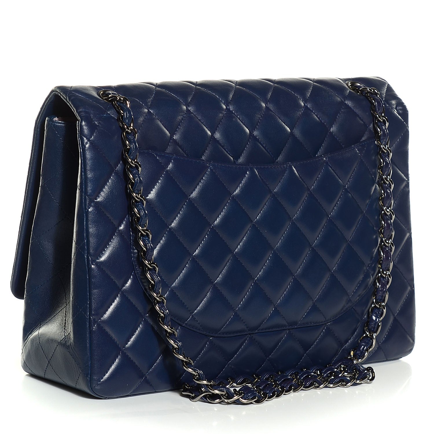 Chanel Lambskin Quilted Maxi Single Flap Dark Blue 3 of 8