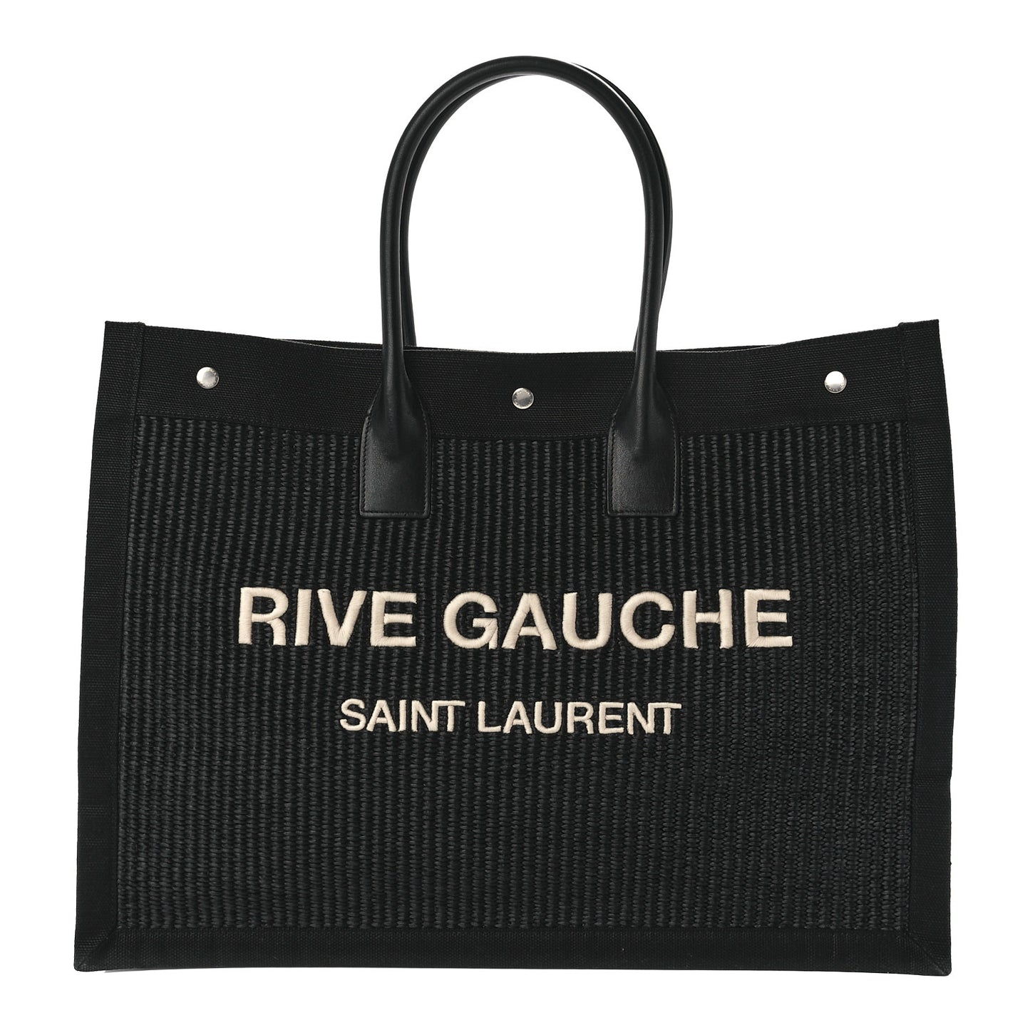 Raffia Linen Calfskin Rive Gauche Tote Black