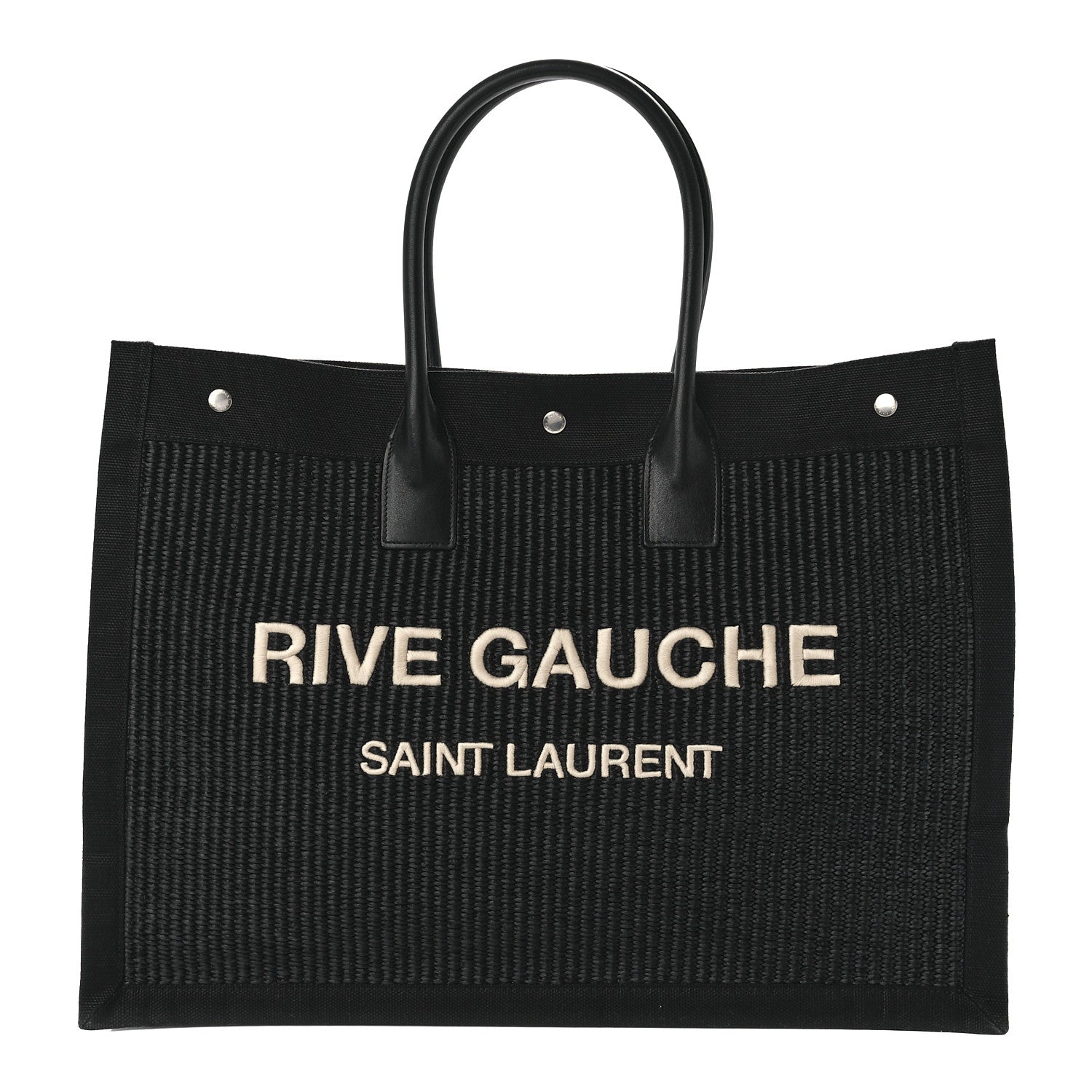 Saint Laurent Raffia Linen Calfskin Rive Gauche Tote Black 1 of 11