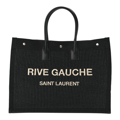 Saint Laurent Raffia Linen Calfskin Rive Gauche Tote Black 1 of 11