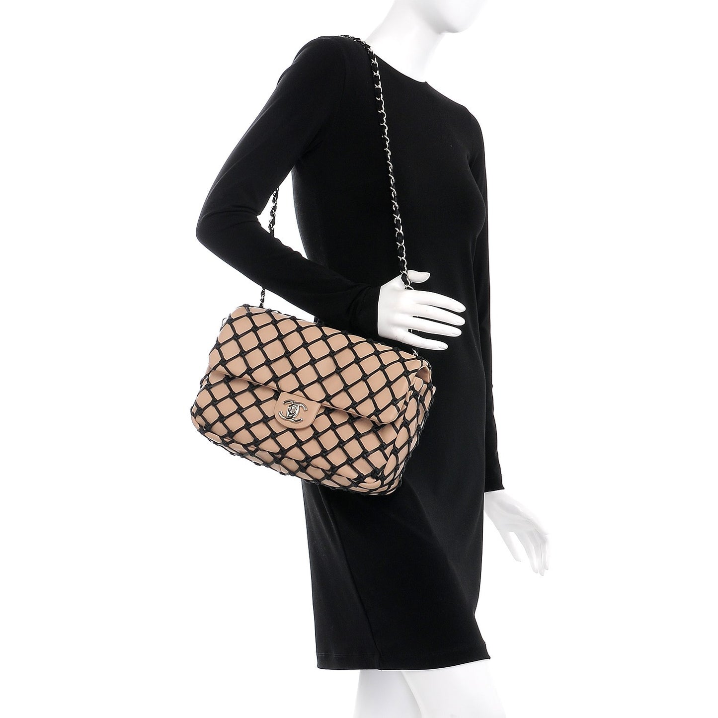 Lambskin Jumbo Canebiers Net Flap Biege