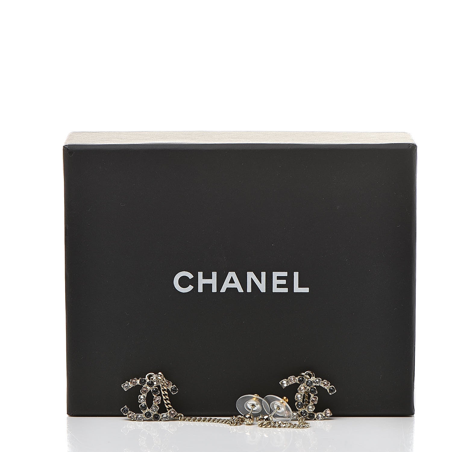 Chanel Crystal CC Drop Earrings Pink Grey Gold 5 of 5