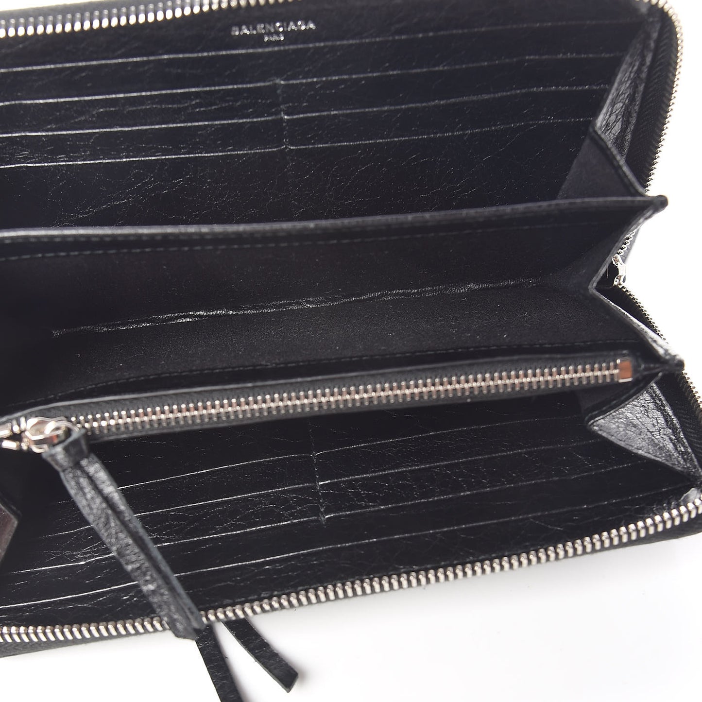 Agneau Classic Silver Hardware Continental Zip Around Wallet Black