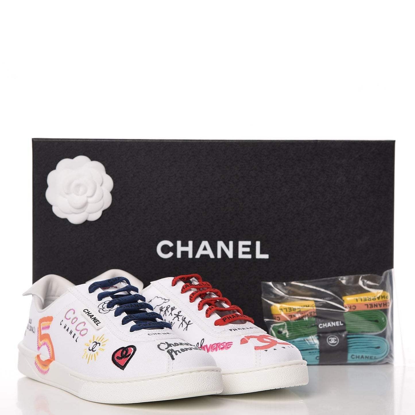 Canvas Printed Pharrell Sneakers 42 White Multicolor