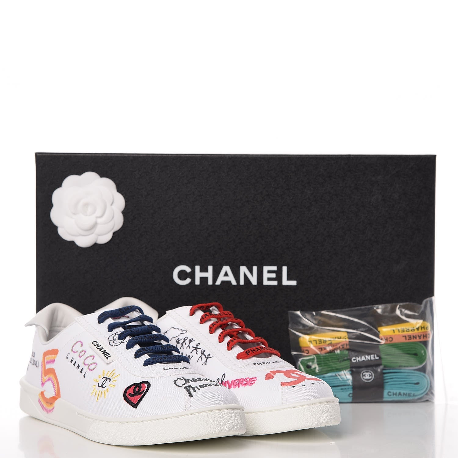 Chanel Canvas Printed Pharrell Sneakers 42 White Multicolor 17 of 17