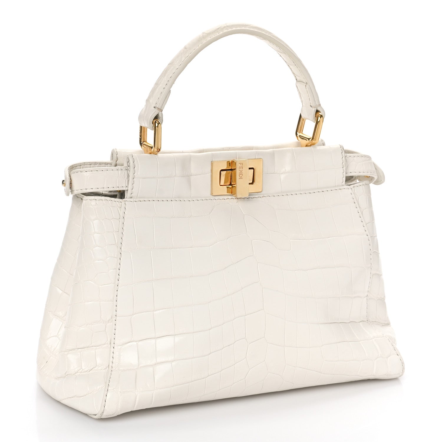 Fendi Shiny Crocodile Shiny Nappa Mini Peekaboo Iconic Satchel White 3 of 9