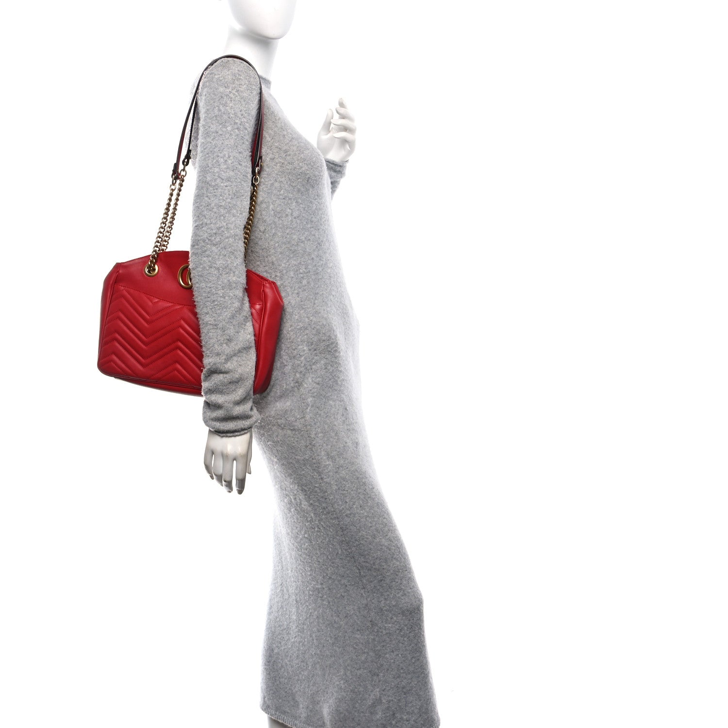 Gucci Calfskin Matelasse Medium GG Marmont Open Top Shoulder Bag Hibiscus Red 2 of 10