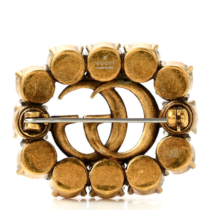 Gucci Metal Crystal Double G Brooch Aged Gold Red 3 of 5