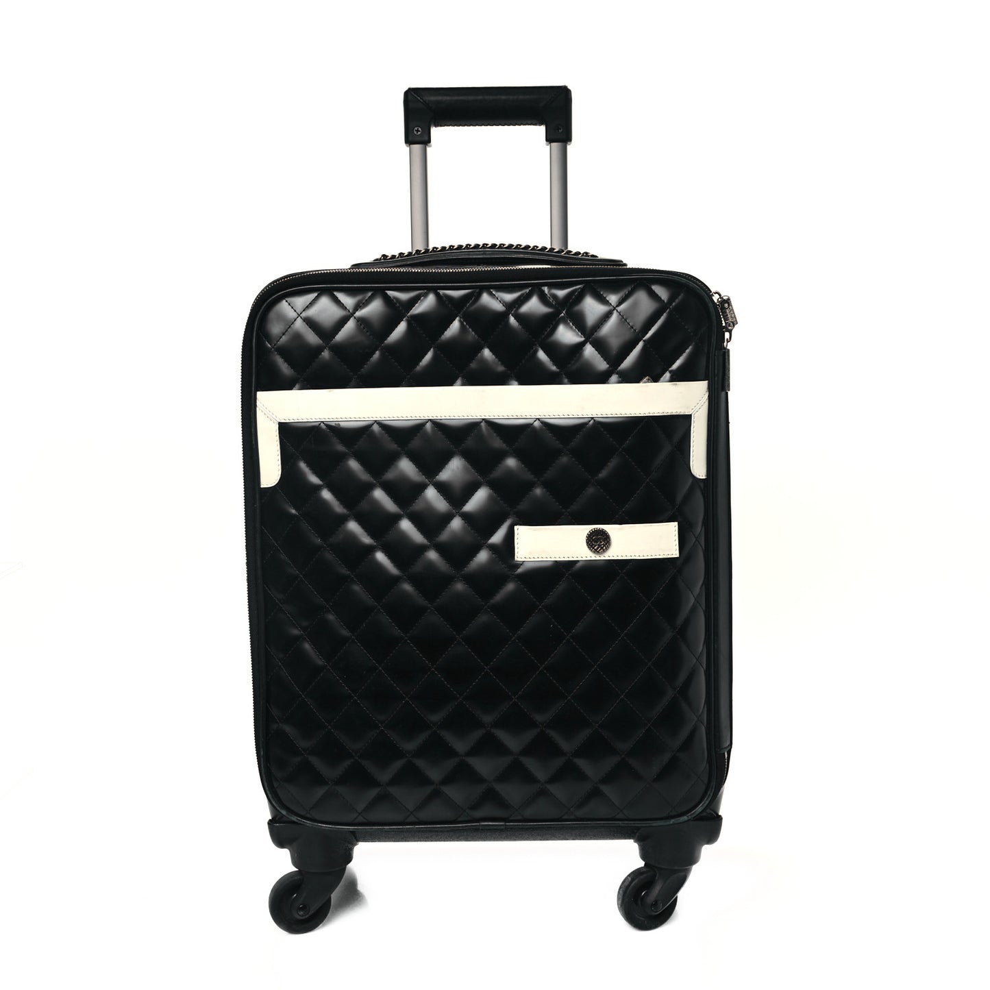 Vinyl Calfskin Quilted Coco Case Trolley Rolling Luggage Black
