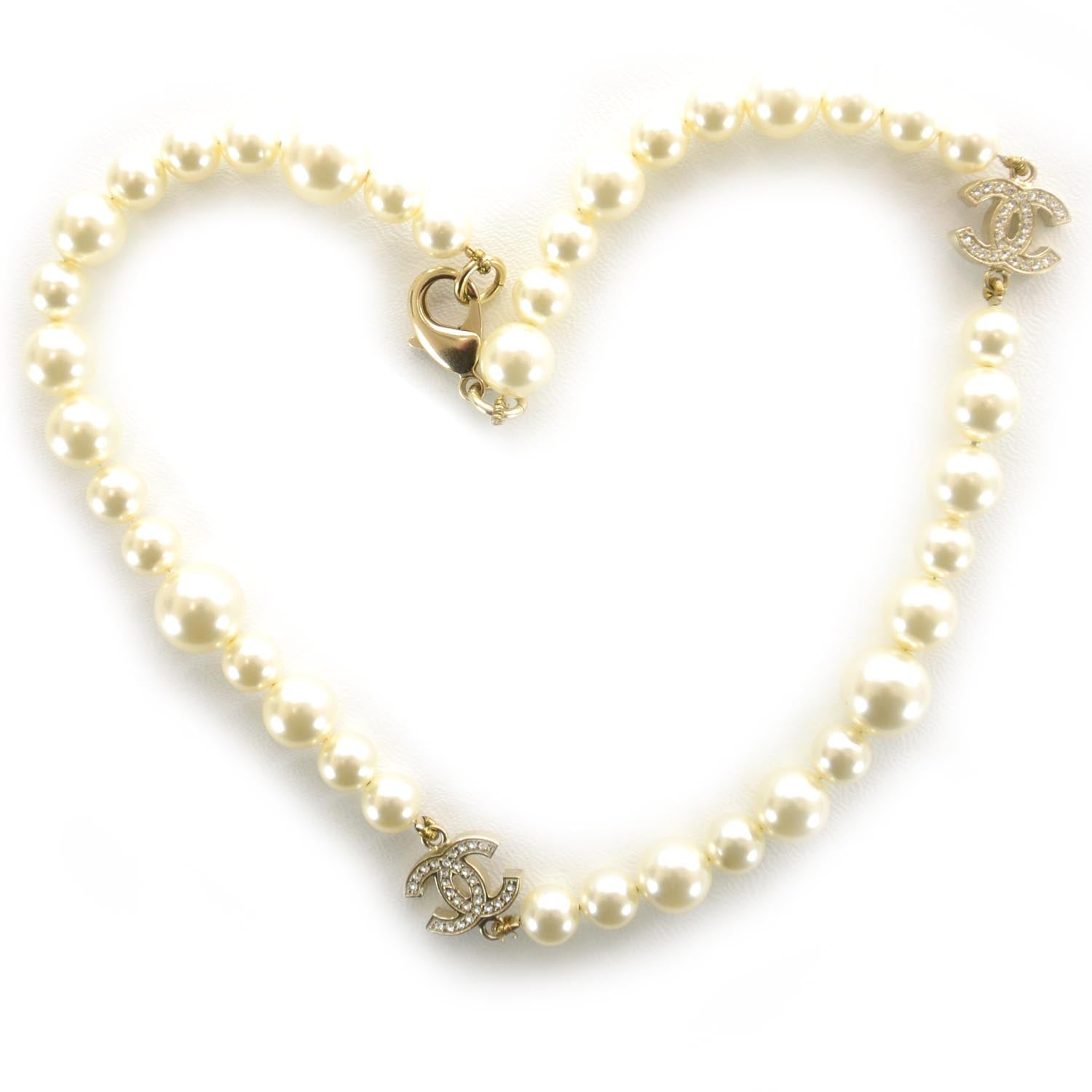 Chanel Pearl Crystal CC Short Necklace 1 of 5