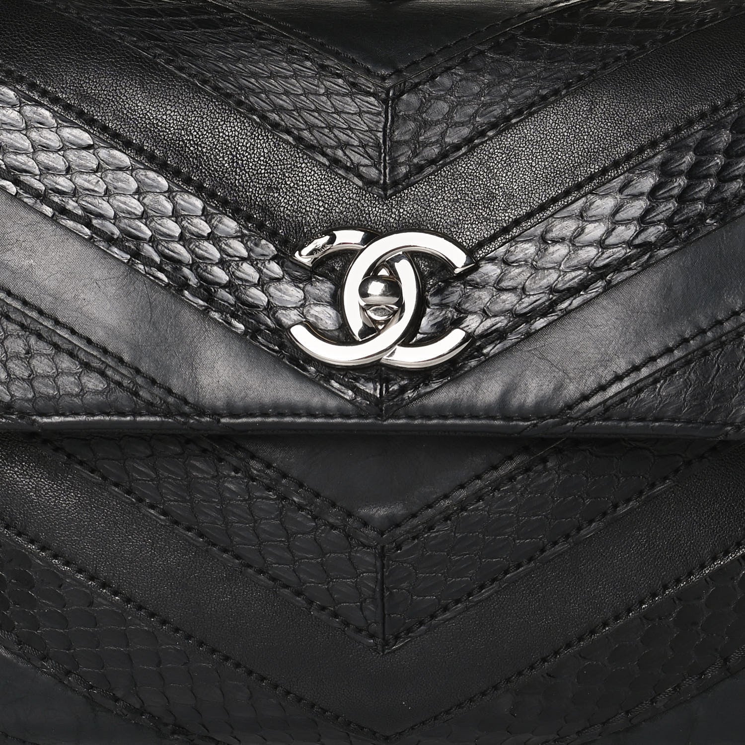 Chanel Calfskin Sheepskin Watersnake Chevron Quilted CC Small Trendy CC Dual Handle Flap Bag Black 8 of 13