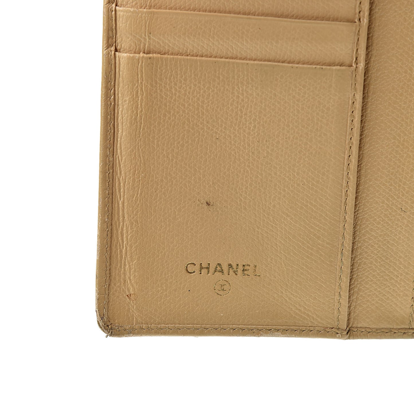Grained Calfskin CC Button Yen Wallet Beige