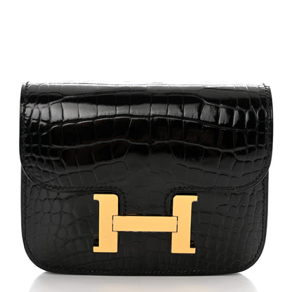 Hermes Shiny Alligator Constance Slim Wallet Black 2 of 12