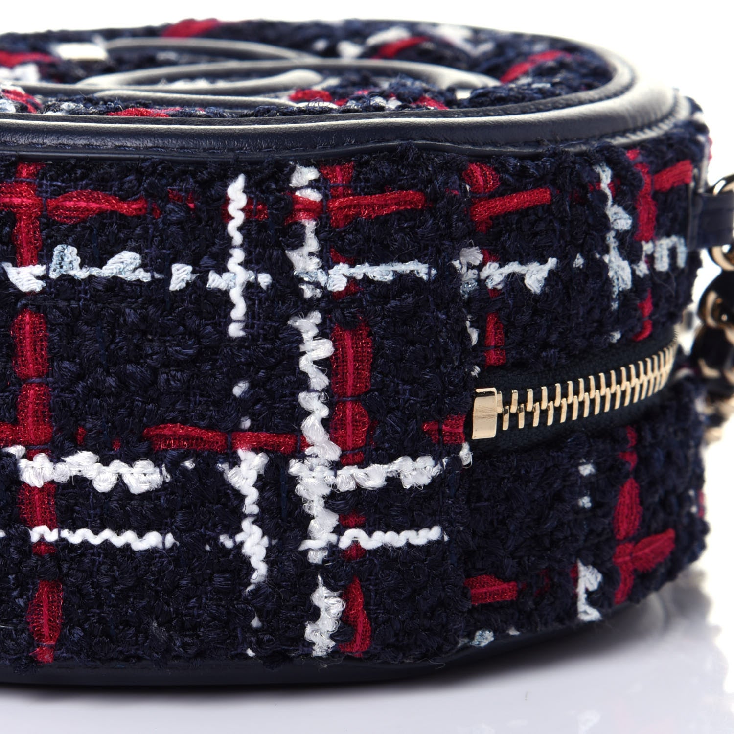 Chanel Tweed Quilted Round Filigree Clutch With Chain Navy Blue 8 of 10