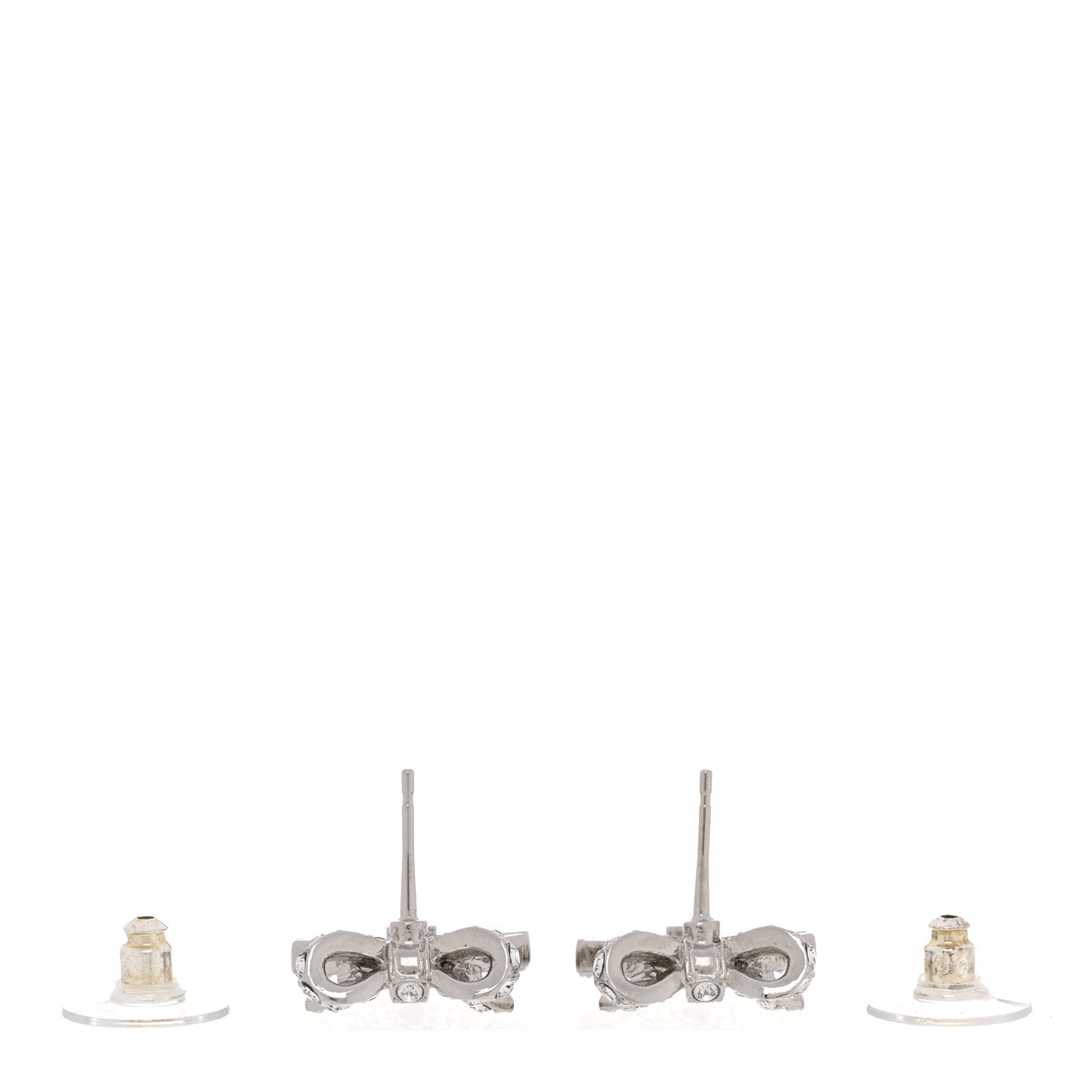 Crystal CC Bow Dangle Earrings Silver