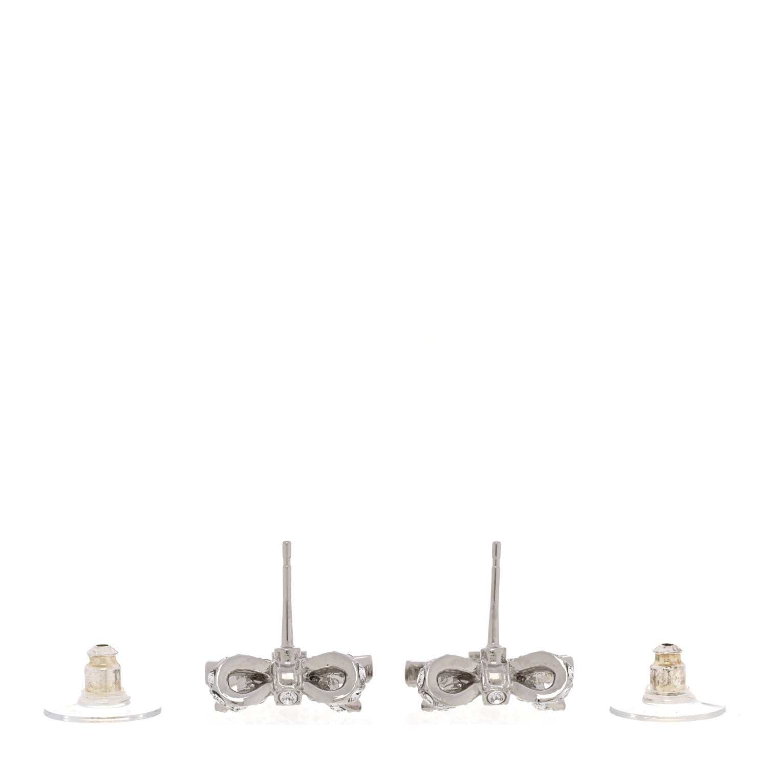 Chanel Crystal CC Bow Dangle Earrings Silver 3 of 5
