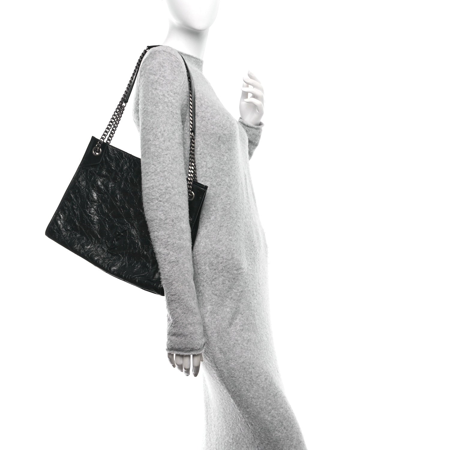 Saint Laurent Crinkled Calfskin Matelasse Monogram Medium Niki Shopper Tote Black 2 of 10